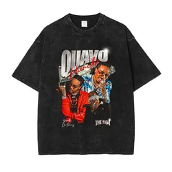 Summer Quavo T Shirt Hip Hop Rapper Huncho Rock Vintage Washed Top Tees Oversized T-shirt Harajuku Short Sleeve Men 100% Cotton