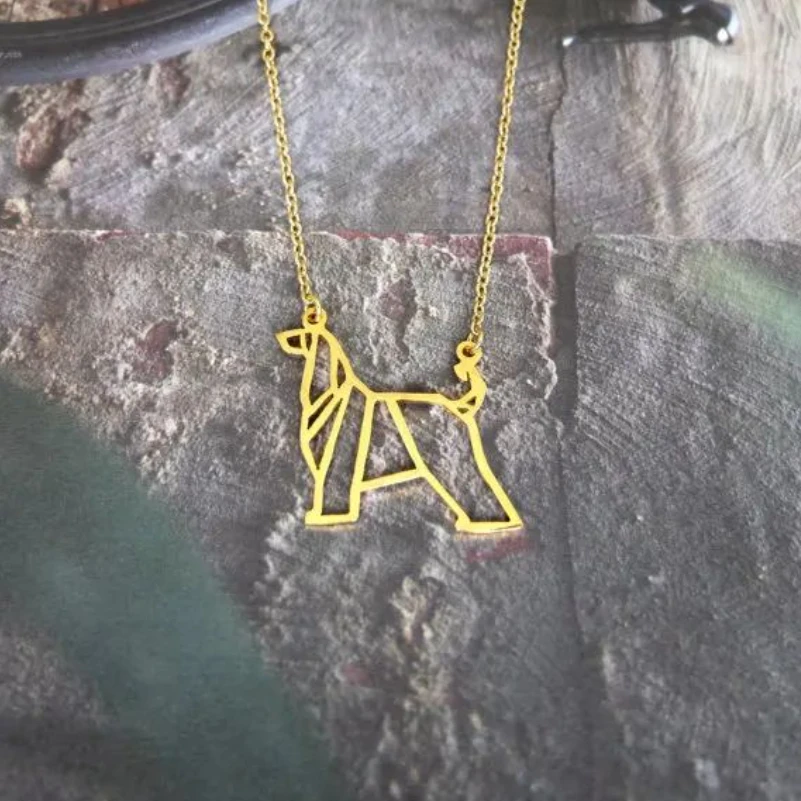 Trendy New Origami Afghan Hound Dog Necklace