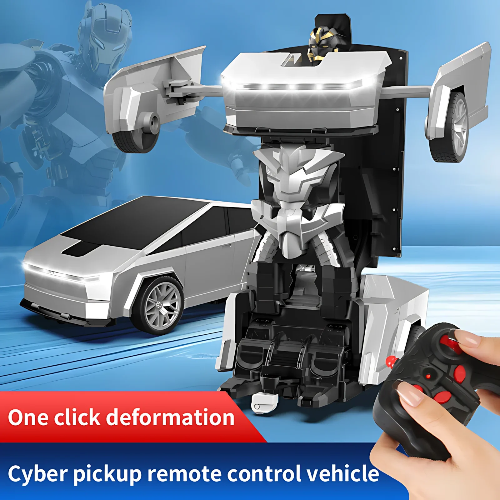 2,4 GHz RC Transformierendes Roboterauto, LED-Leuchten, 360° °   Spin, Drift-Modus, Cyber-Tonabnehmer, One-Click-Transformation, ideales Geschenk für Kinder und Jungen