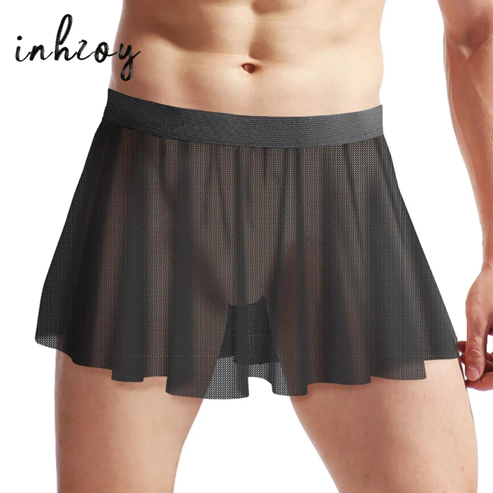 

Мужское нижнее белье для геев, эротическое сетчатое прозрачное микро-мини-юбка, ночная рубашка для кроссдресса, ультратонкое нижнее белье для переодевания