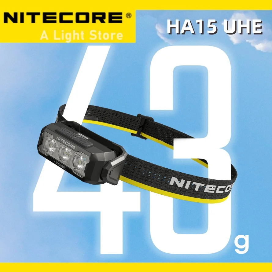 NITECORE HA15 UHE كشافات خفيفة الوزن للتخييم في الهواء الطلق مصباح أمامي مثبت على الرأس مصباح الصيد تشغيل كشافات كشافات العمل