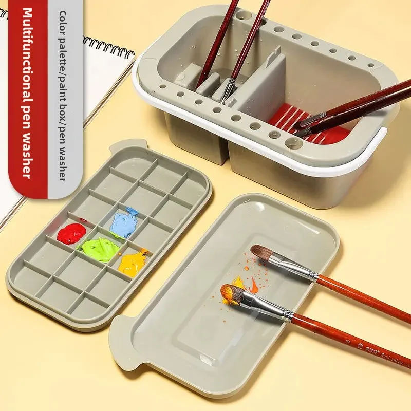 3-in-1 Painting Bucket With Palette Pen Holder Large Water Wash Cup