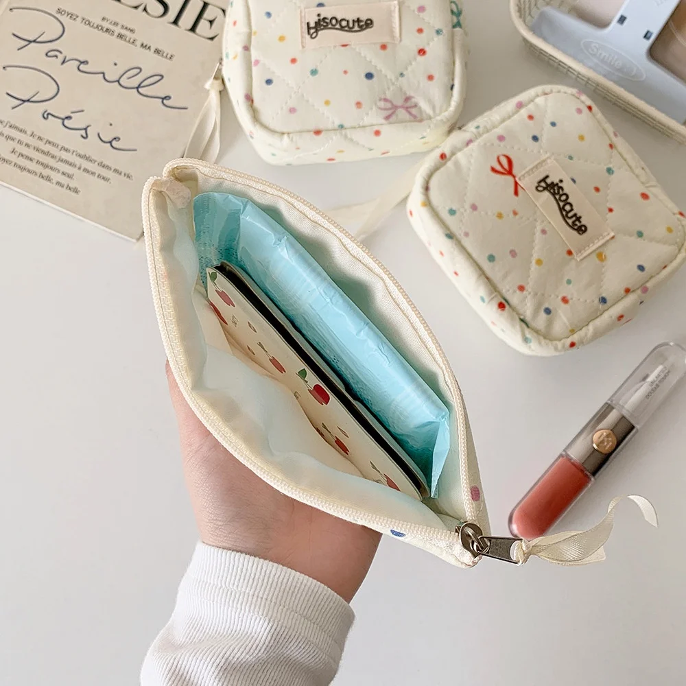 レインボードットサニタリーコットン収納バッグ、ボウソーティングバッグ、ポータブルリップスティックメイクアップバッグ、ポータブルトラベルウォレットカードバッグ