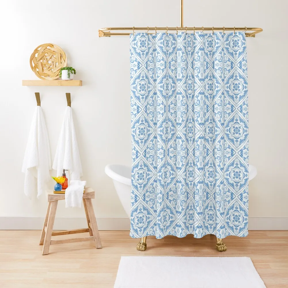 

Traditional, Mediterranean ceramic luxury tile blue Shower Curtain Luxury Bathroom Shower For Bathrooms Curtain