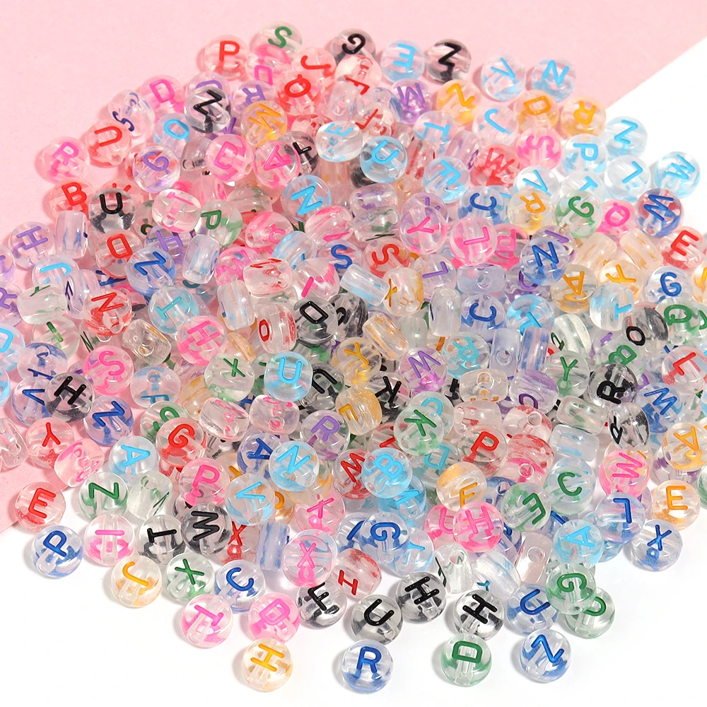 100Pcs/Lot 7mm Transparent Alphabet Acrylic Beads Flat Round Letter Spacer Beads For DIY Crafts Ornament Making Clothing Accesso - Image 6