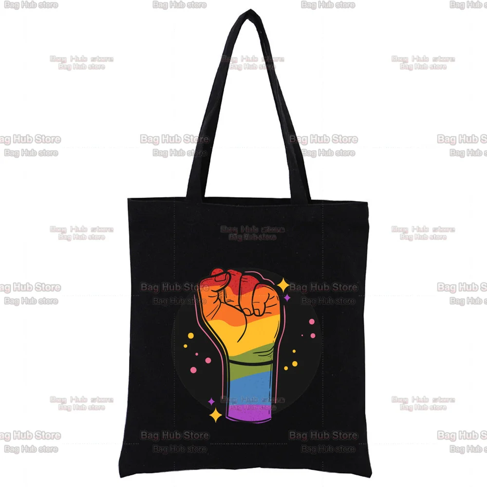 Lgbt Harajuku Stijl Print Dames Casual Schouder Zwarte Draagtas Bedrukt Canvas Vrouwelijke Tas Handtas