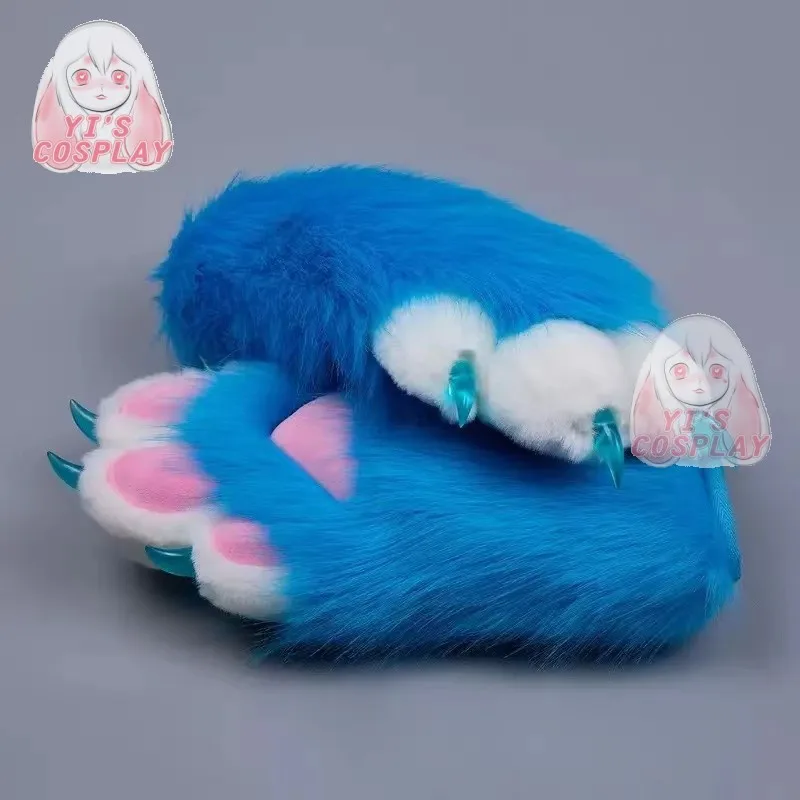 Furry Paw Gloves Customized Furry Head Fursuit Kigurumi Plash Gloves Paw Fluffy with one left New Yellow Pink Rabbit Fur Ear