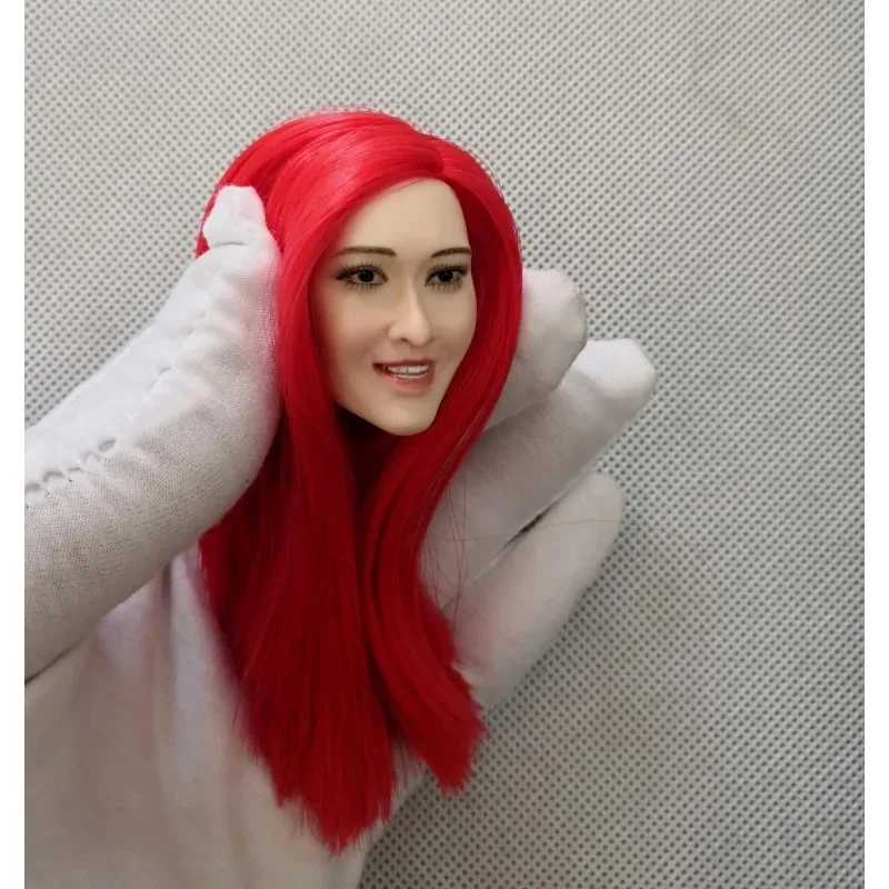 1/6 Scale Red Long Hair Expression Head Sculpture Female Action Figures Head Carving Model for 12" Ph Tbl Pale Skin Body