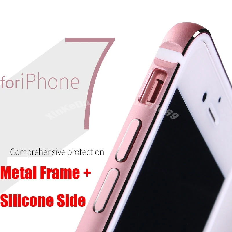 50pcs DHL Thin Slim Bumper Case For iPhone 7 6 6s Plus Aluminum Metal Soft Silicone Side Protector Case Cover Bumper For iPhone7