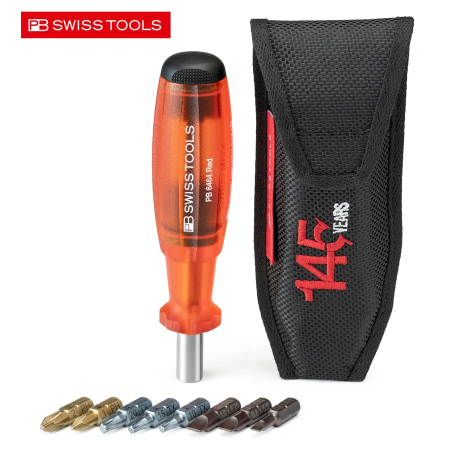 PB SWISS TOOLS Screwdriver with Integrated Bit 8 Precision Bits C6 Suitable for Phillips and Slottded Screws NO.6464 RE145Y