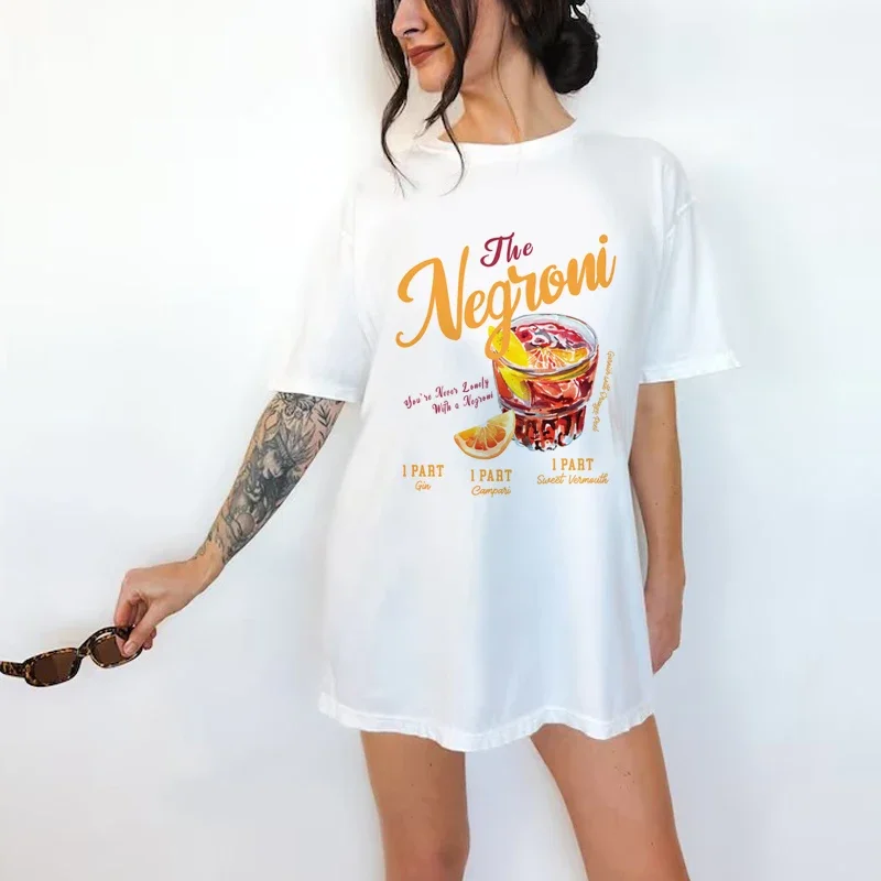 Retro Vintage Negroni Graphic T-shirt Cocktail Drinking Lover T Shirt Harajuku Short Sleeve Loose Casual Tops Women Casual Tees