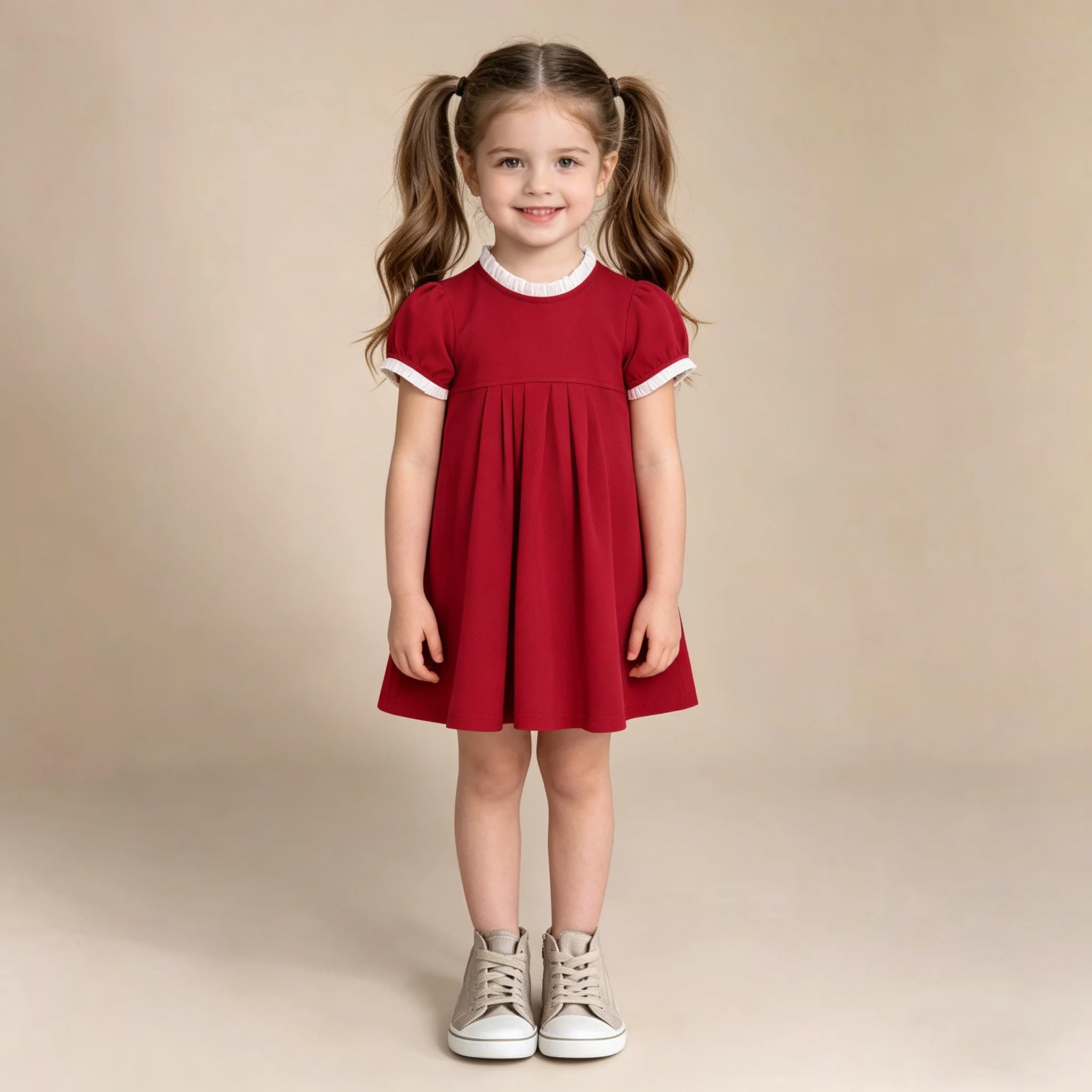 1-9T Summer Princess Birthday Girls Dresses Short Sleeve Red Navy Blue Children's Clothing Cute Selling Toddler Kids Frocks