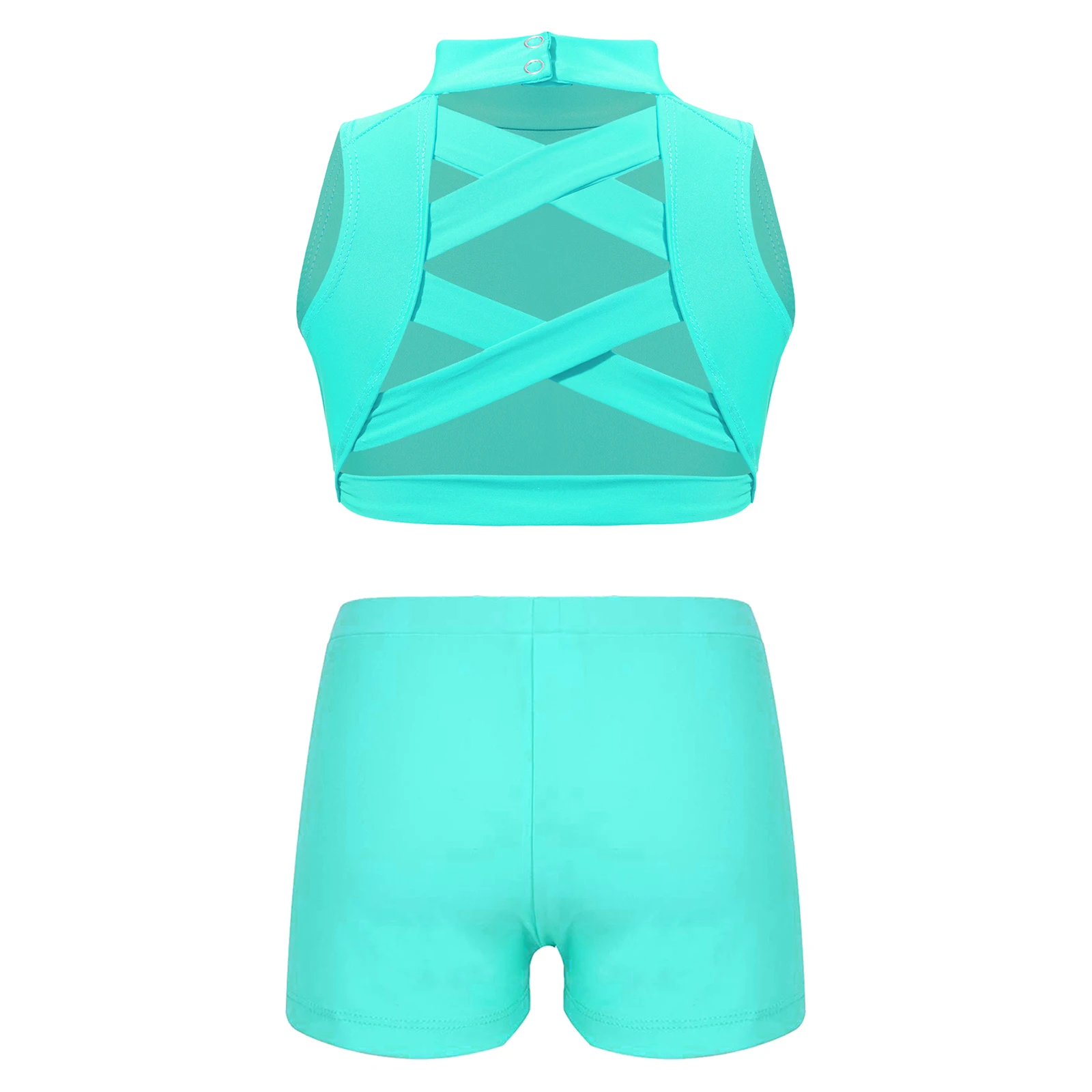 Kids Girls Ballet Gymnastics Outfit Sleeveless Crop Top with Shorts Children Clothes Set for Beach Holiday Fitness Bathing Suits