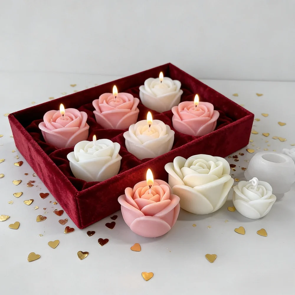 Mehrgrößen 3D Romantische Rosen-Silikonform DIY Kerzen- und Seifenherstellungswerkzeug Hochzeitstorten-Dekoration Perfektes Valentinstagsgeschenk – Detail 2