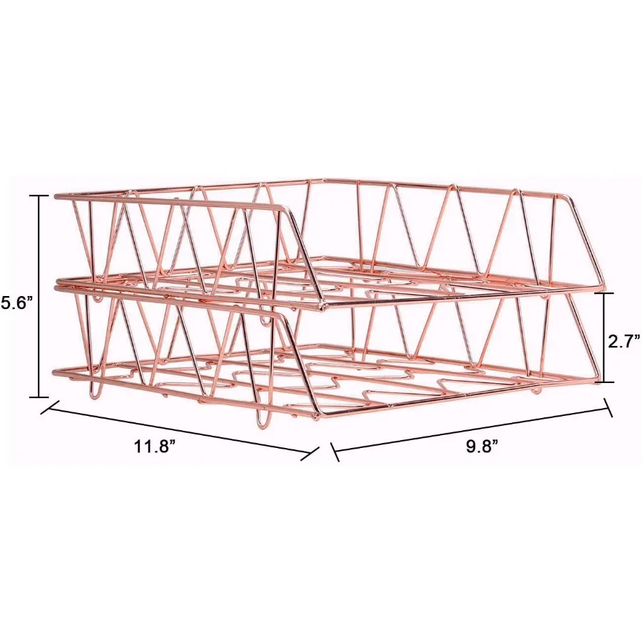 مجموعة PAG مكونة من 2 لوازم مكتبية معدنية قابلة للتكديس منظم رسائل المستندات للمكتب باللون الذهبي الوردي - مثالية للمكتب المنزلي #6