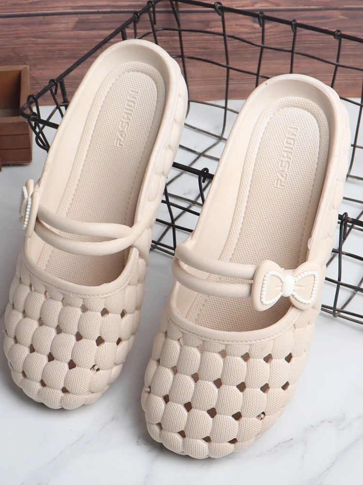 

Женские босоножки на каблуке с открытым узлом, летние нескользящие износостойкие пластиковые тапочки без шнуровки, удобные...