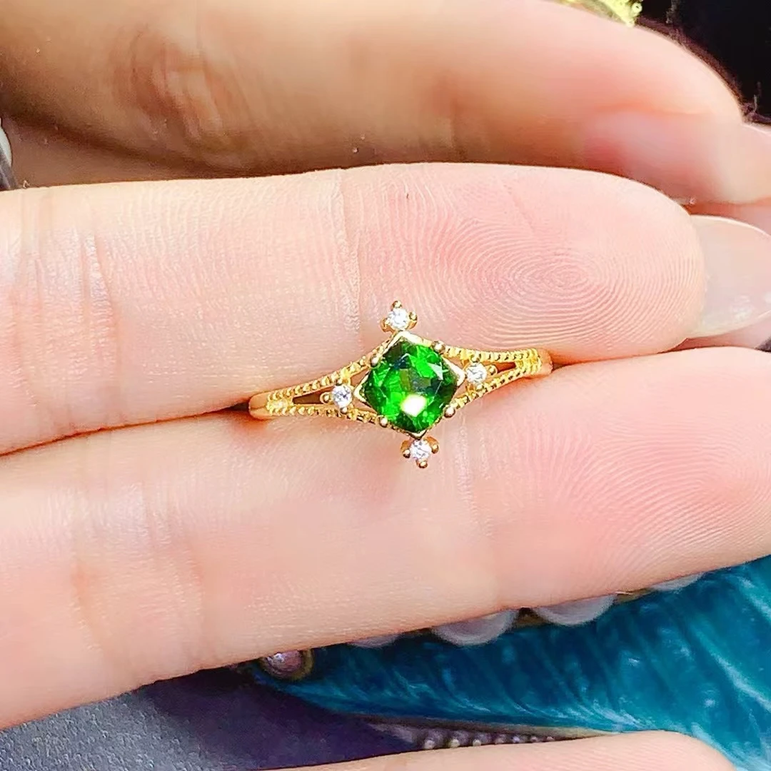 KJJEAXCMY High quality Simple Natural Diopside Ring S925 Elegant Silver Inlaid Simple Palace High-End Design Women's Jewelry