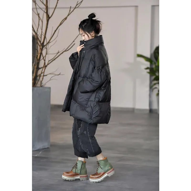 Women's Autumn Winter Top Coat Down Jacket White Duck Down Bread Jacket Large Comfortable Loose Casual Niche Versatile Skinny