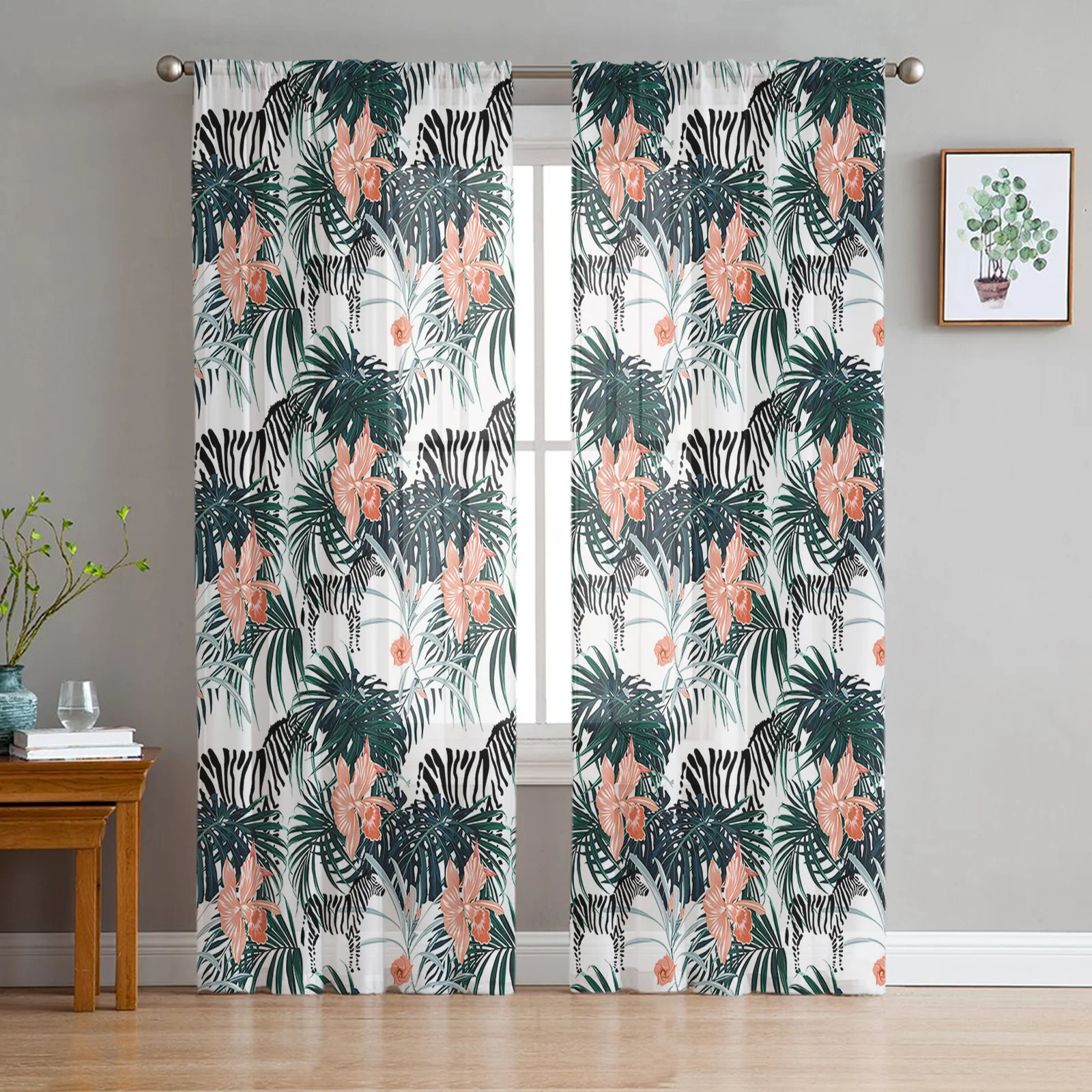 

Turtle Plant Flowers Zebra Sheer Curtains for Living Room Bedroom Kids Room Tulle Window Treatment Drapes