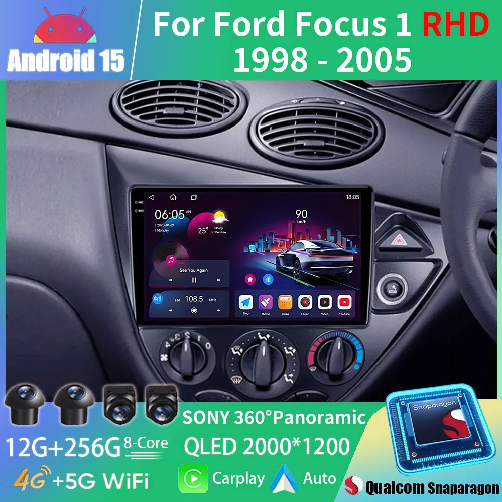 

Android 15 Car Radio For Ford Fiesta 1995-2001 Focus MK1 1998-2004 right-hand drive Carplay Auto Multimedia Player DSP GPS 5G BT