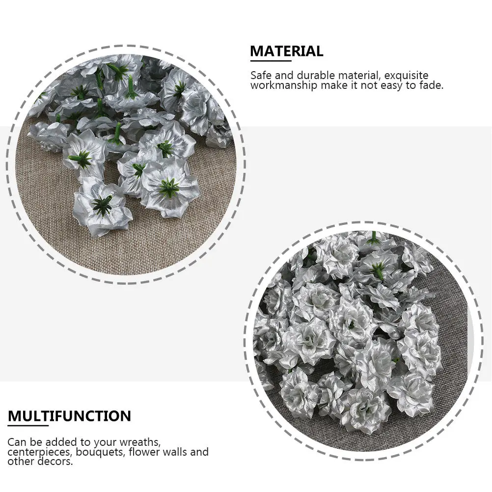 

100Pcs Artificial Rose Heads Solid Color Fake Rose Exquisite Workmanship Home Wedding Decoration Romantic Flower Decoration