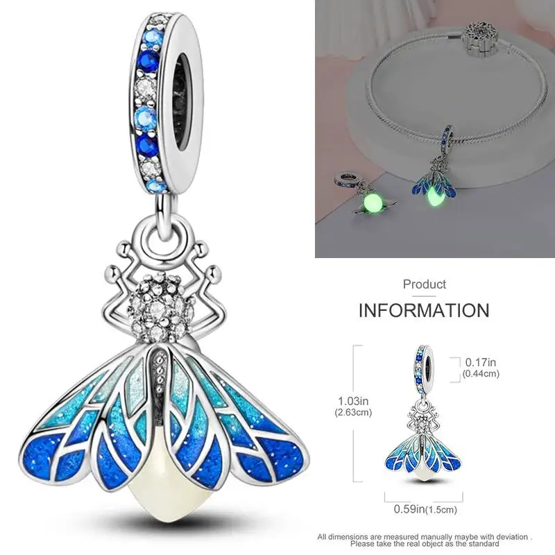 Hapilife 2026 Hot Glow-In-The-Dark Firefly Luminous Star Light Bulb 925 Sterling Silver Charms Bead Fit Bangle Bracelet Necklace