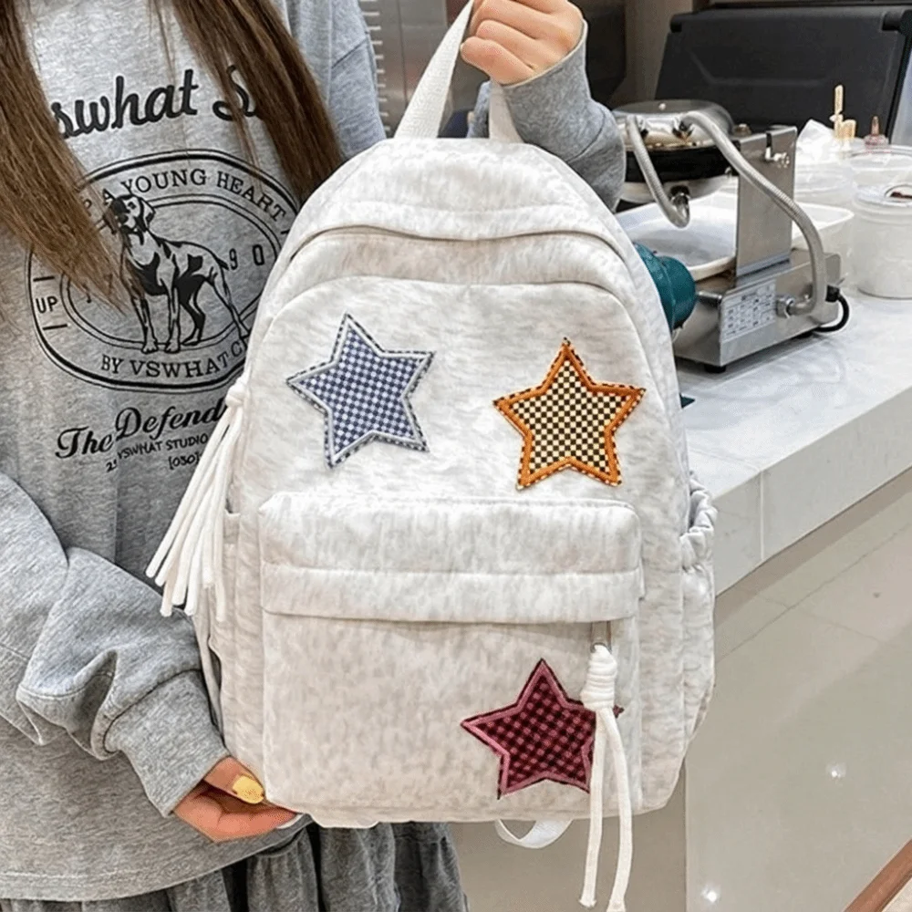 Niedlicher Stern-Cord-Rucksack, leichter, weicher Stoff-Schulrucksack, mehrere Taschen, bunte Reisetasche für die Schule – Detail 9