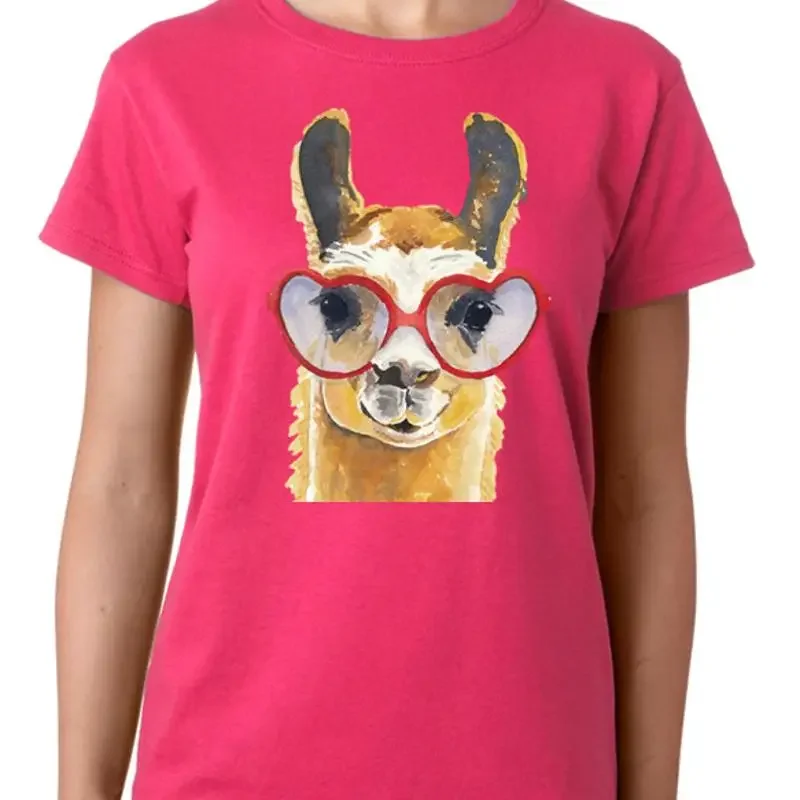 Llama Wearing Glasses Ladies T shirt