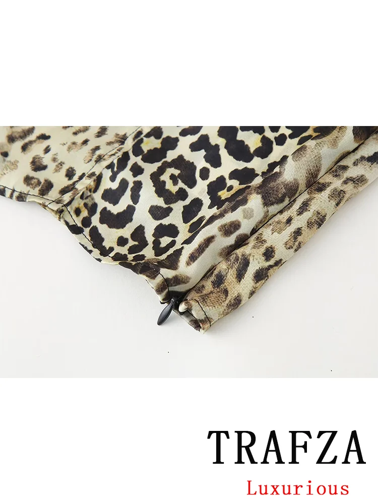 TRAFZA Vintage Casual Chic Leopard Print Women Suit Sleeveless Bow Cami Top Loose Long Zipper Pants New Fashion 2024 summer Sets