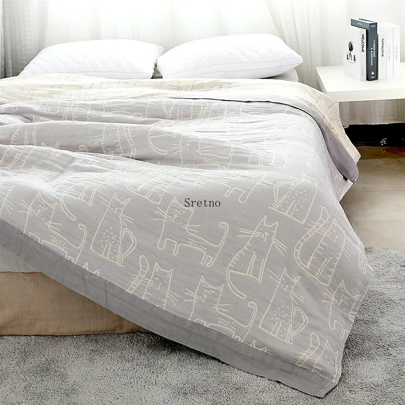 SRETNO Japanese Style Sofas Blankets 4-Layer Bamboo Cotton Gauze Towel Quilt Summer Blanket, Comfortable Home Nap Throw Blankets