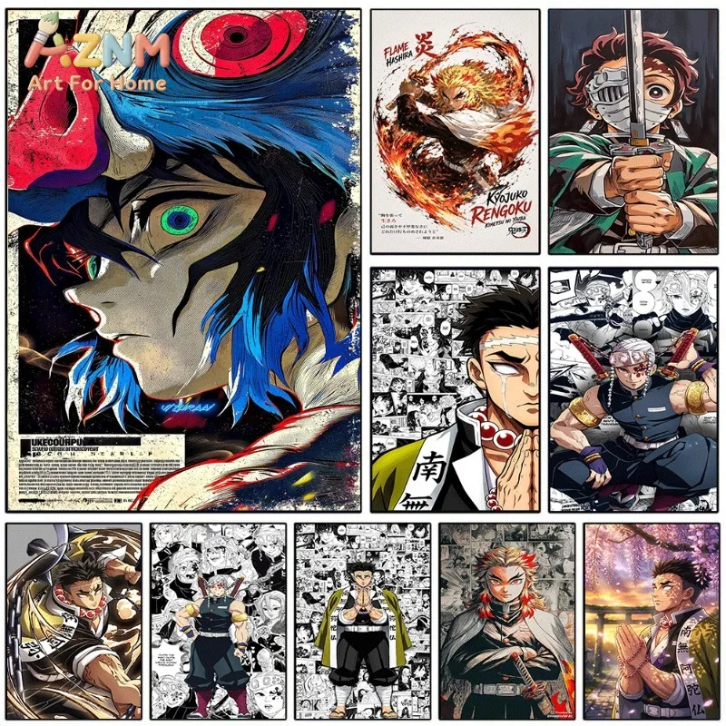 Demon Slayer Anime Canvas Wall Art Inosuke Rengoku Gyomei Tengen Poster Unframed Canvas Painting Home Manga Style Wall Decor Art