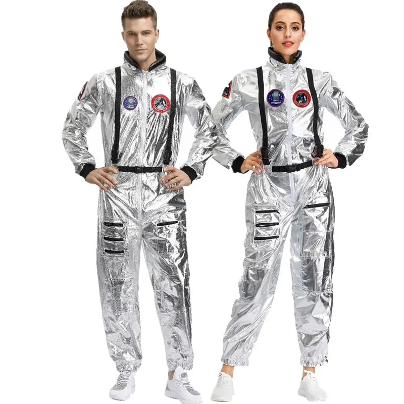 

Adult Couples Men Silver Astronaut Alien Spaceman Astronaut Costume Cosplay Women Pilots Outfits Halloween Carnival Costume