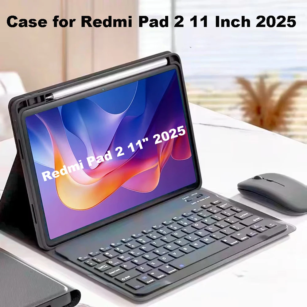 Magnetic Detachable Bluetooth Keyboard Mouse Case for Xiaomi Redmi Pad 2 11 inch 2025 with Pencil Holder