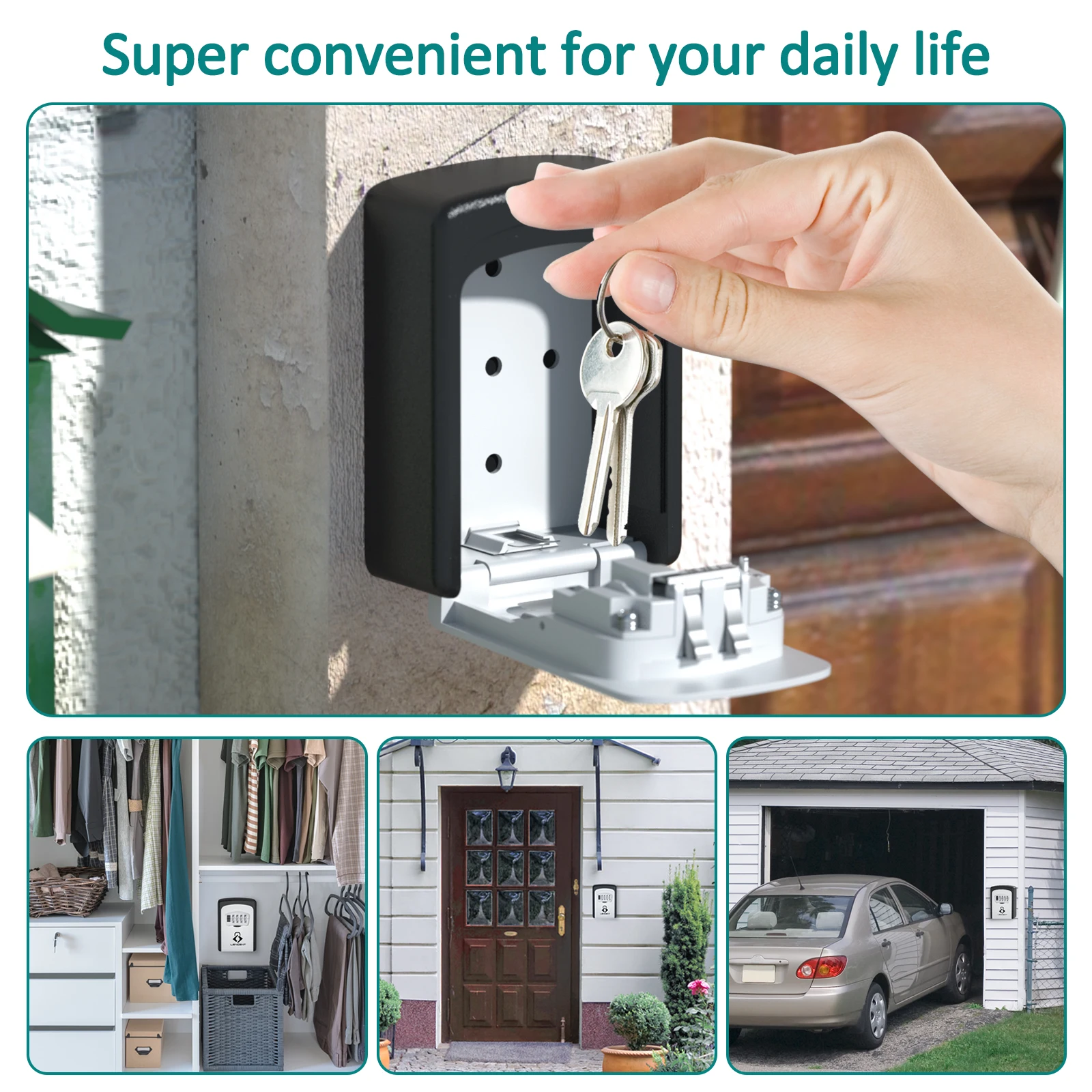 LENCENT  Password Key Box Outdoor Key Safe Lock Box Wall Mount Key Storage Secret Box Organizer 4 Digit Combination Password Box