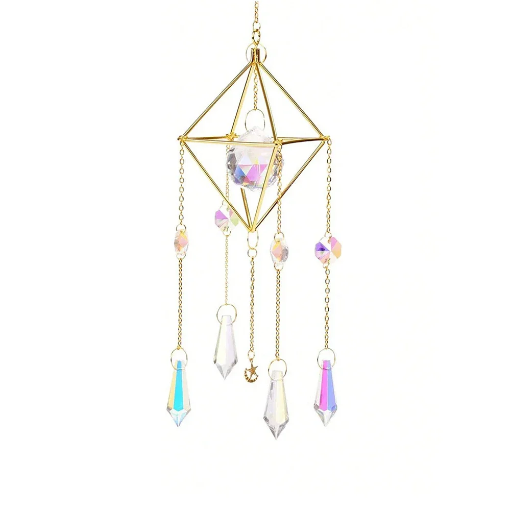 Pendant for Crystal Ball Air Bromeliad Flower Stand Lamp Hanging Sun Decor with Metal Cage Reflecting Light Indoors and Outdoors