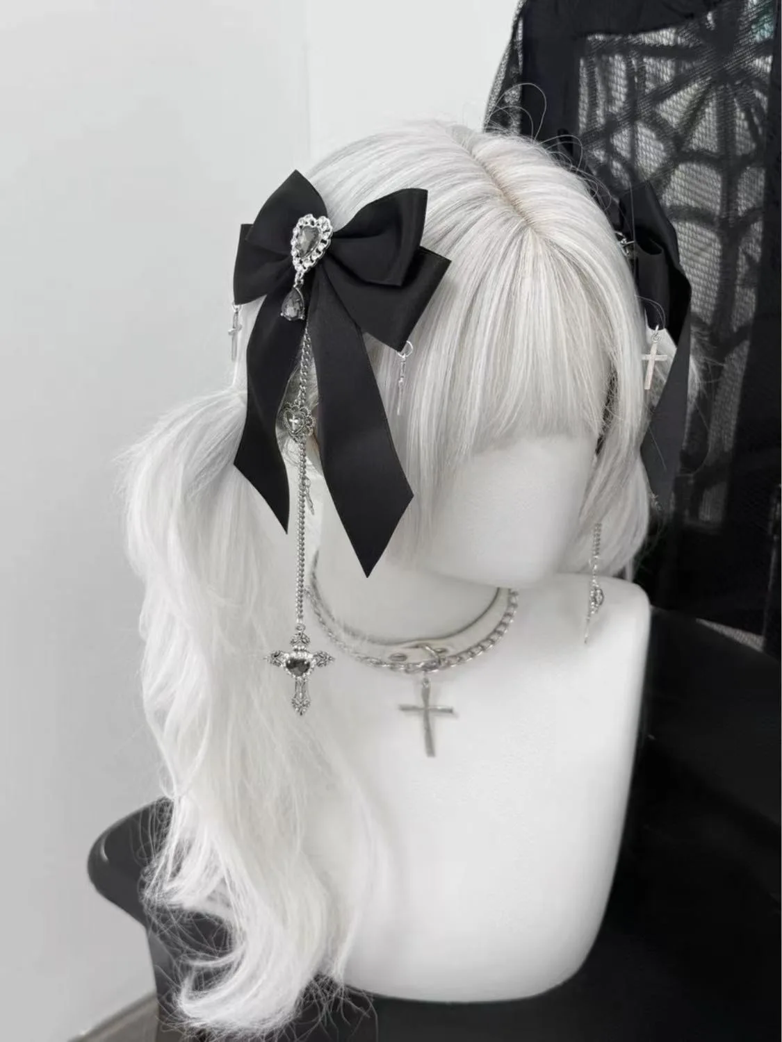 여자를위한 1 쌍 JK 헤어 클립 Subculture 빈티지 블랙 보우 백 헤어 클립 여자 친구 선물을위한 헤어 액세서리