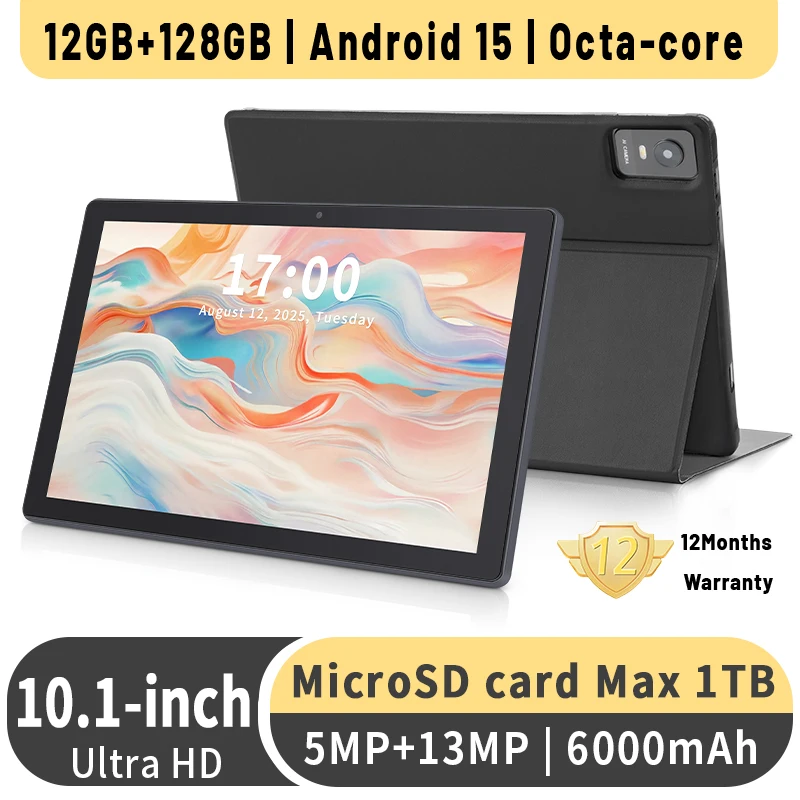Планшет Offerta, ANRY-планшеты Android 2025 10 дюймов Android 15, 12 ГБ ОЗУ (6 + 6) + 128 ГБ ПЗУ, восьмиядерный процессор, аккумулятор 6000 мАч, планшет Ipad
