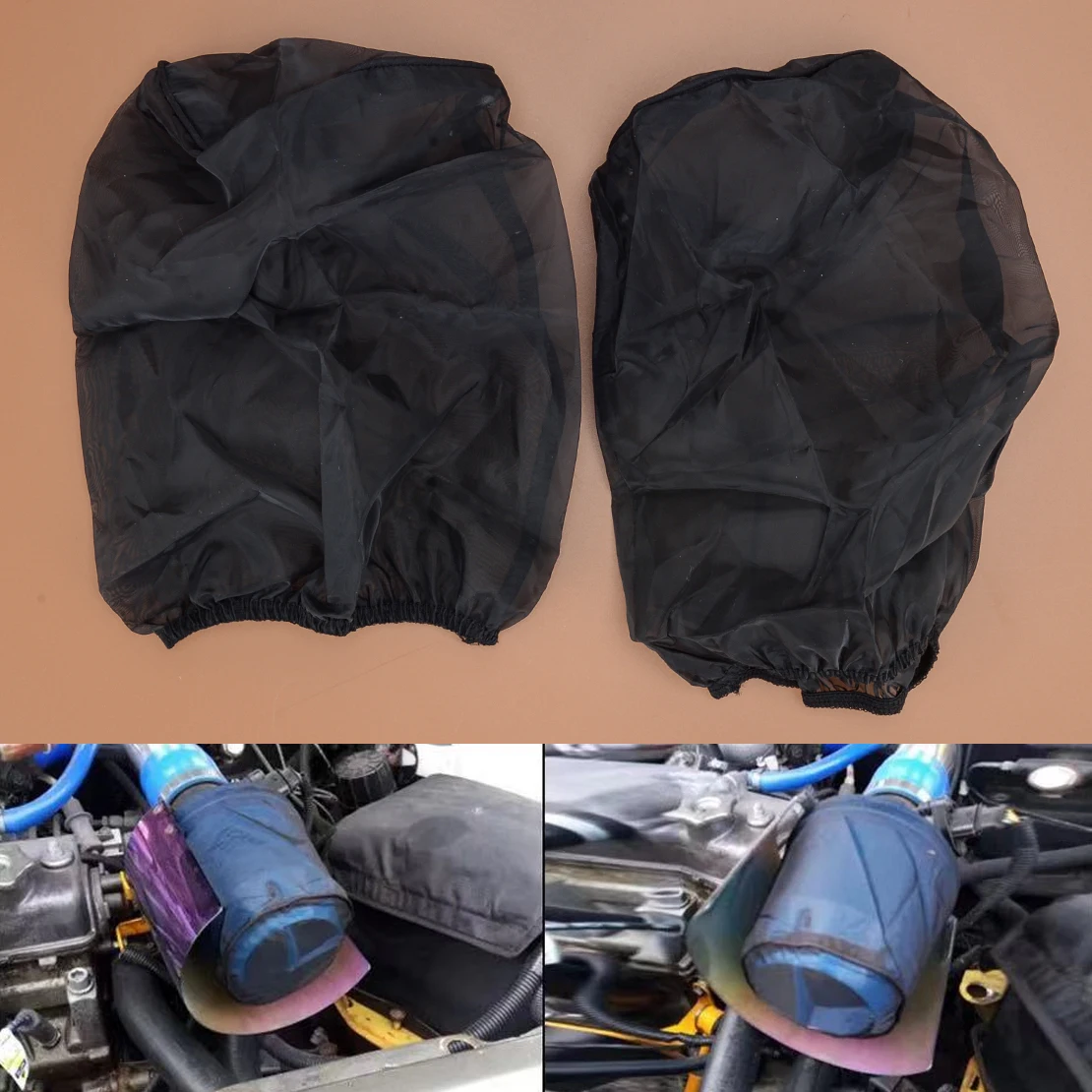 2Pcs 35mm Pods K+N Style Air Filter Outerwears Protector Cover Waterproof Black Polyester Cloth Fit for Yamaha ATV Banshee