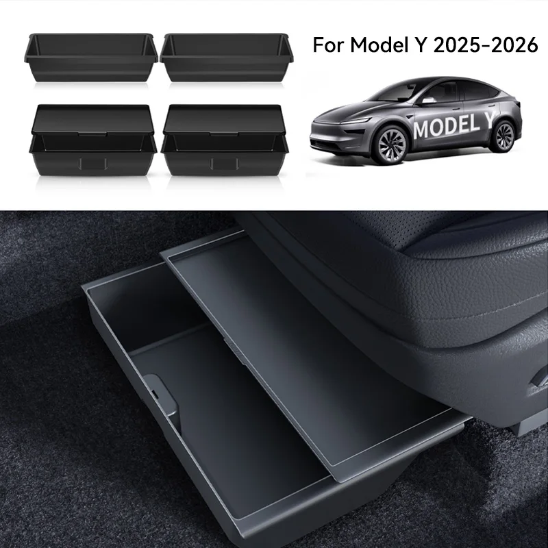 YZ Schowek Pod Siedzenie do Tesla Model Y Juniper 2026, Szuflada Pod Siedzenie, Ukryta Półka TPE, Organizer Samochodowy z Mechanizmem Wysuwania, Akcesoria