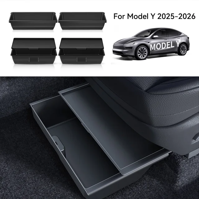 YZ Schowek Pod Siedzenie do Tesla Model Y Juniper 2026, Szuflada Pod Siedzenie, Ukryta Półka TPE, Organizer Samochodowy z Mechanizmem Wysuwania, Akcesoria