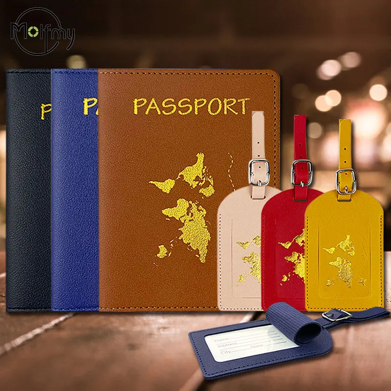 

2/set Passport Protective Cover Luggage Tag World Pattern Travel Passport Holder Wallet PU Card Case Cover Unisex Storage Bags