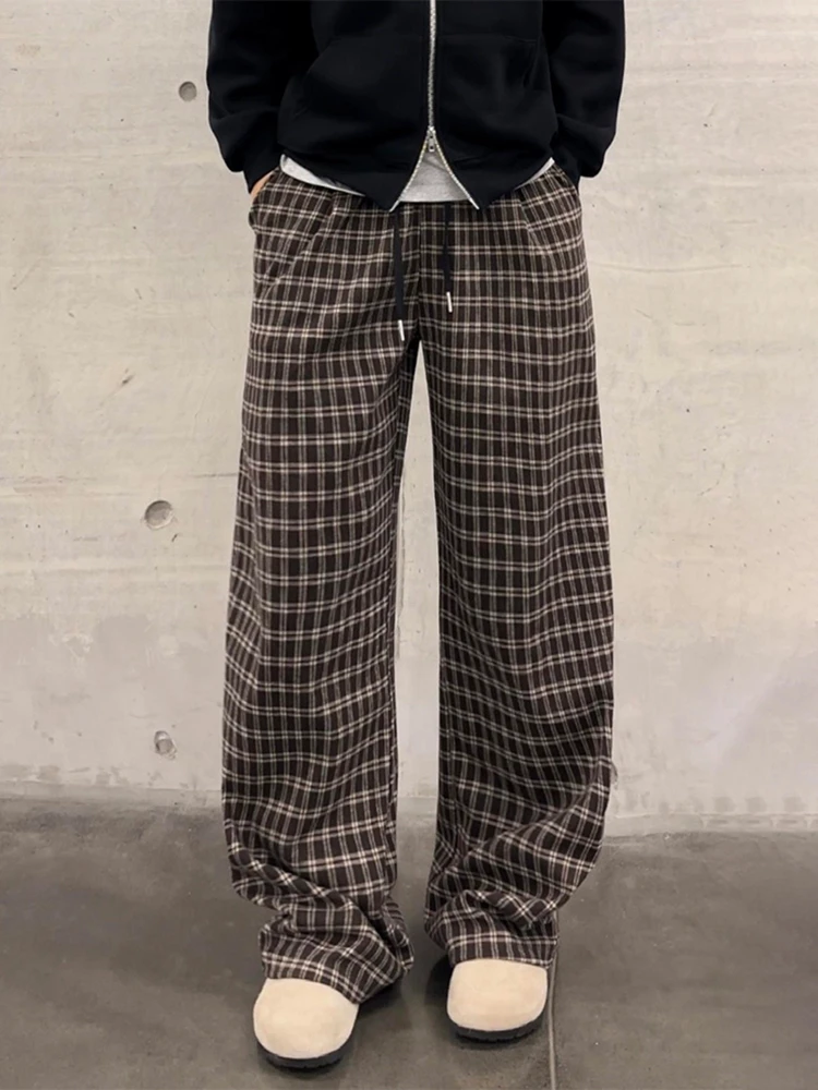 

Мужские брюки Browan в американском стиле, в клетку, с высокой талией, прямые, повседневные, свободные, широкие, с эффектом драпировки, Cleanfit, слегка расклешенные