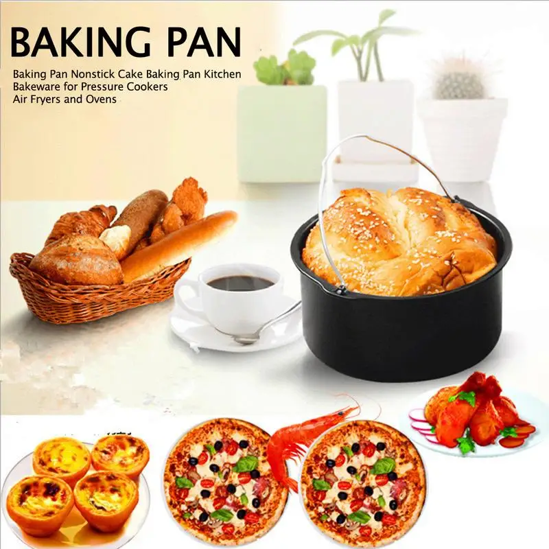 8/7/6 Inch Air Fryer Pot Baking Mold Non-stick Round Tray Pan Roasting Pizza Cake Basket Bakeware Kitchen Cooking Accessories