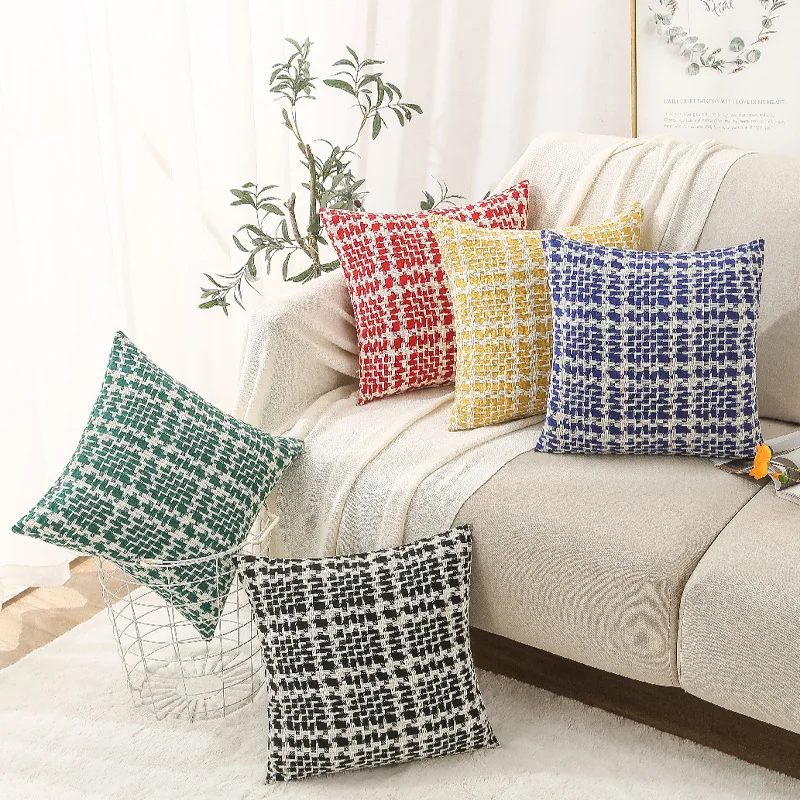 Cushions Waist Cushions Pillowcases Checkered Woven Model Room Soft Packaging Car Bay Window Sofa Bed Decoration Items