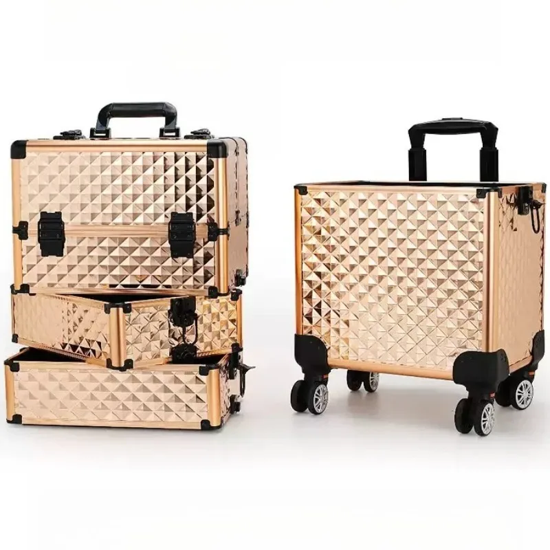 Wheeled Professional Makeup Trolley Multi Compartment Cosmetic Case Storage Box with Adjustable Tiers Nail Tattoo Beauty Studio