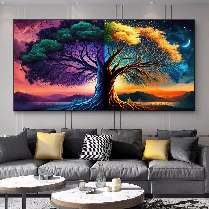 Abstract Fantastic Life Tree Canvas Painting Modern Colorful Tree Landscape Posters and Prints for Living Room Home Decoration