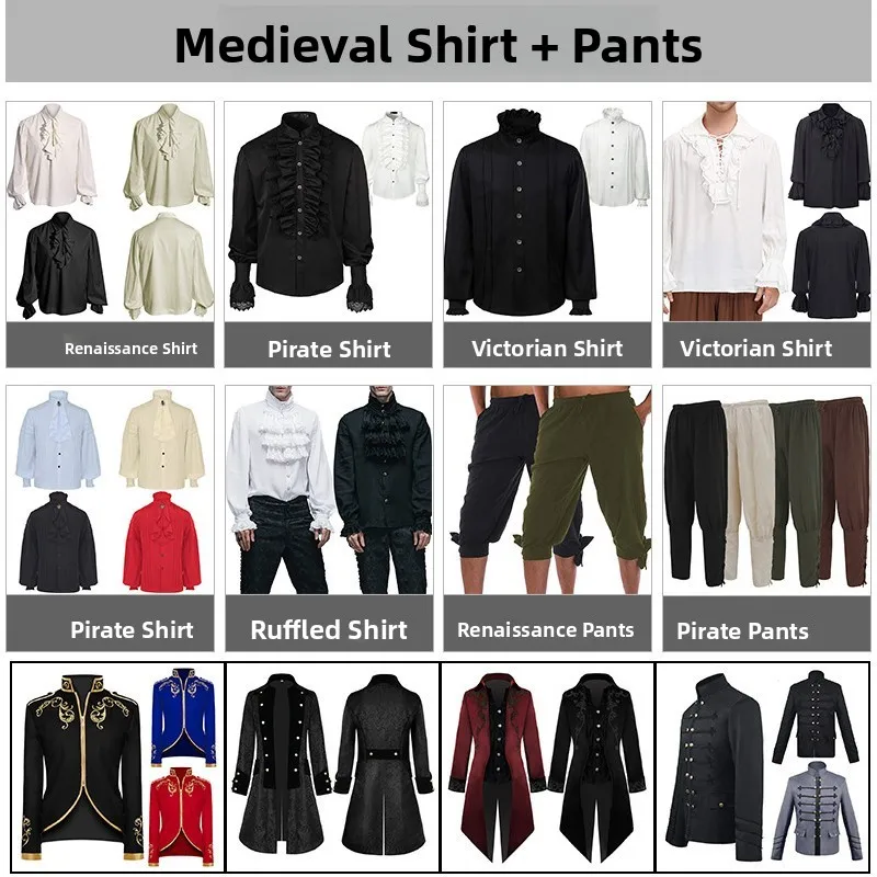 

Рубашка для взрослых на Хэллоуин в пиратском стиле, средневековый готический мужской костюм, материал из полиэстера, коллекция весна 2023 года