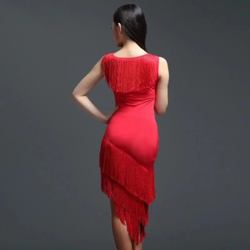 2024 Lady Latin Dance Practice/Performance Dresses Black Red Tassel Women Clothing For Cha Cha/Ruma/Samba/Latin Dancing Skirts