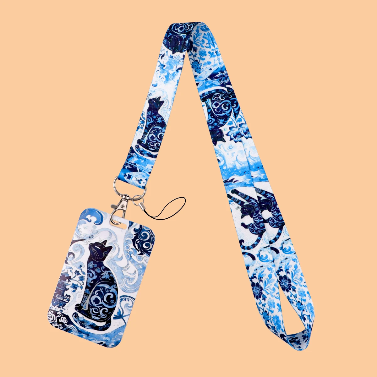 

Vintage Blue White Porcelain Cat Neck Strap Lanyard For Keys ID Card Phone Straps USB Badge Holder DIY Hang Rope Lariat Lanyard