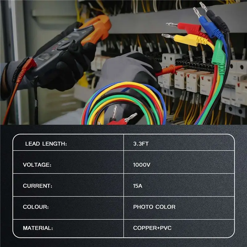 ABHI-5PCS Stackable Banana To Banana Plug Test Leads Soft Electrical Test Cable Wire 3.3Ft/1M For Multimeter 1000V 15A